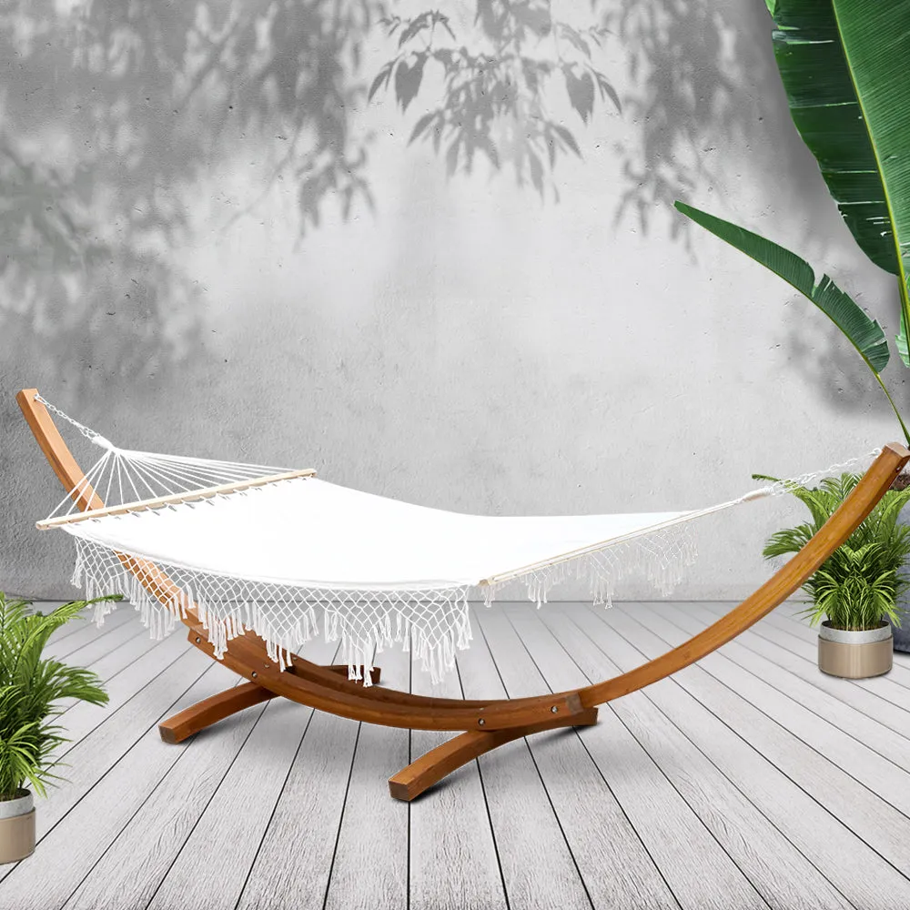 Double 2-Person Tassel Hammock with Wooden Stand