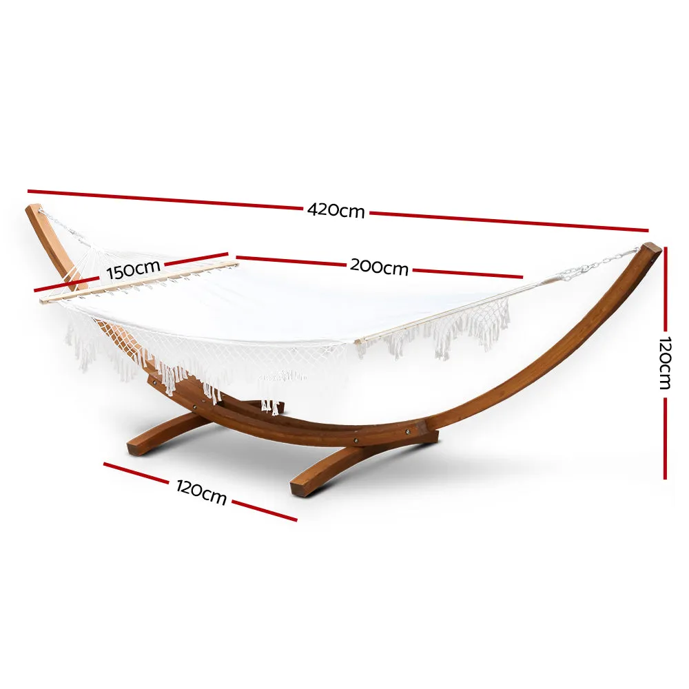Double 2-Person Tassel Hammock with Wooden Stand
