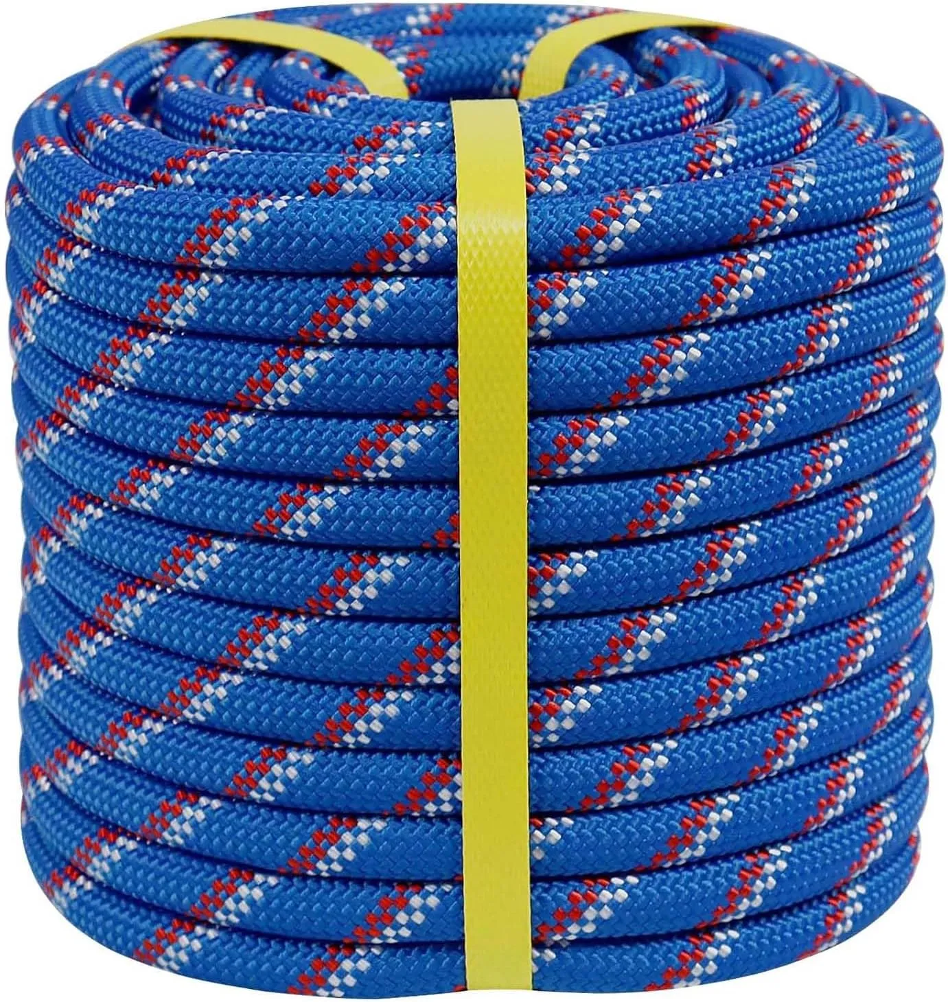 Double Braided Arborist Rigging Rope (1/2 in x 200 ft) Strong Polyester Rope 48 Strands for Tree Work Pulling Swing Sailing, Blue/White/Red