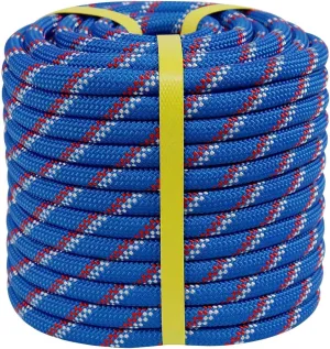 Double Braided Arborist Rigging Rope (1/2 in x 200 ft) Strong Polyester Rope 48 Strands for Tree Work Pulling Swing Sailing, Blue/White/Red