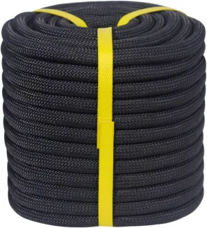 Double Braided Arborist Rope - 1/2 Inch x 200 Feet Polyester High Strength Climbing Rope for Tree Work, Swing, Halyard, Sailing(Black)