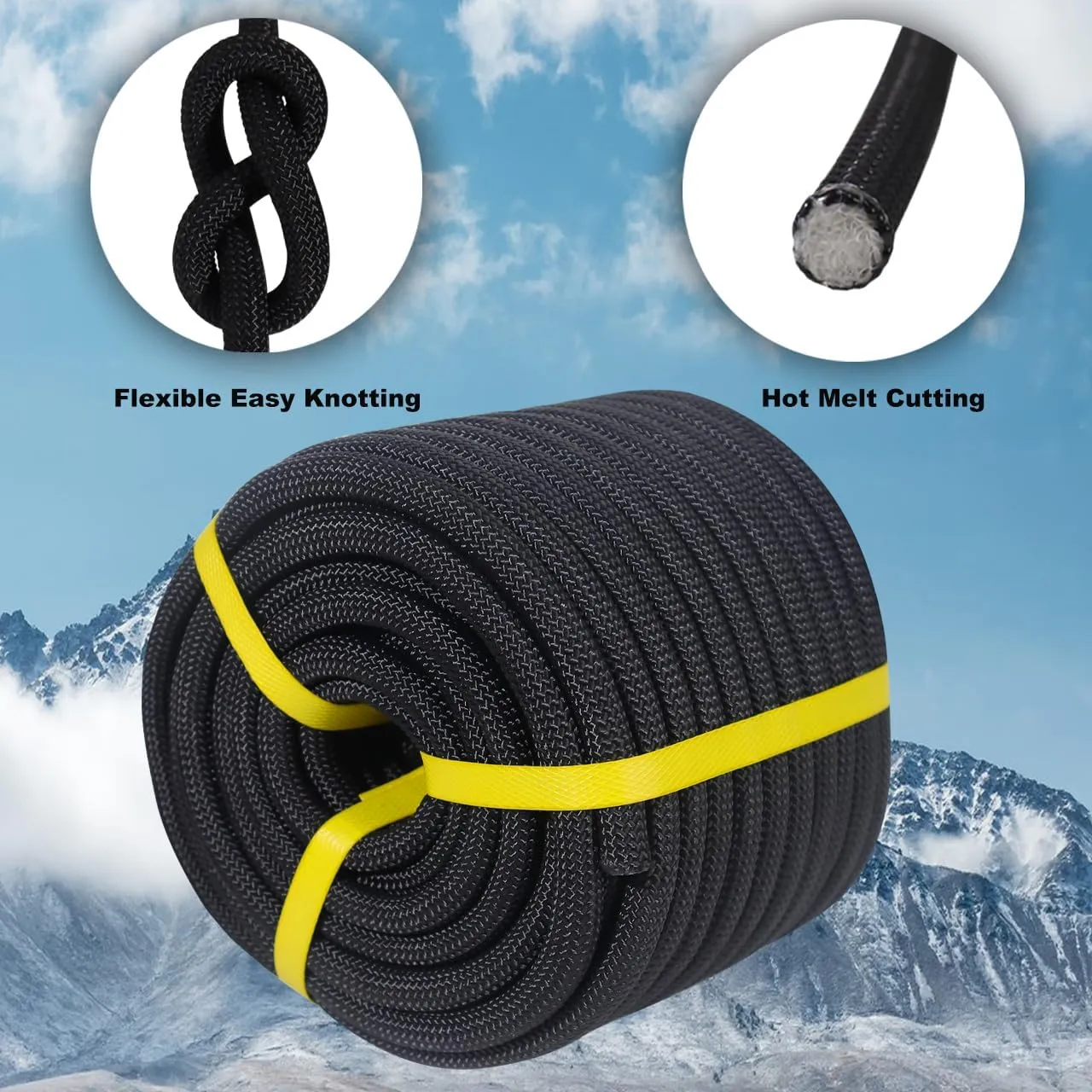 Double Braided Arborist Rope - 1/2 Inch x 200 Feet Polyester High Strength Climbing Rope for Tree Work, Swing, Halyard, Sailing(Black)