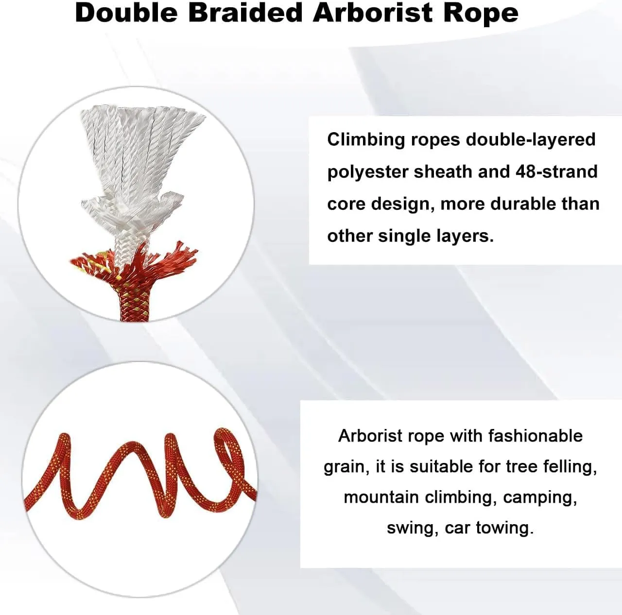Double Braided Climbing Rope - 1/2 Inch x 200 Feet Arborist 48 Strands Braided Polyester Rope for Adults Kids for Tree Climbing and Rappelling, Tire Swing, Hammock (Red/Yellow)