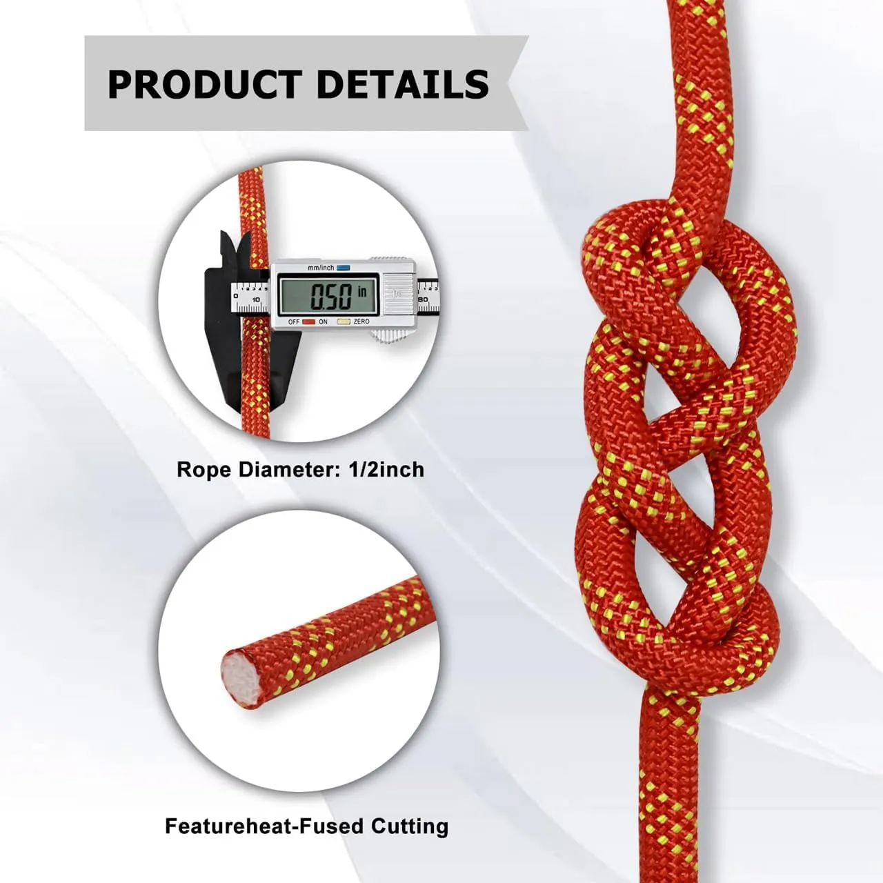 Double Braided Climbing Rope - 1/2 Inch x 200 Feet Arborist 48 Strands Braided Polyester Rope for Adults Kids for Tree Climbing and Rappelling, Tire Swing, Hammock (Red/Yellow)