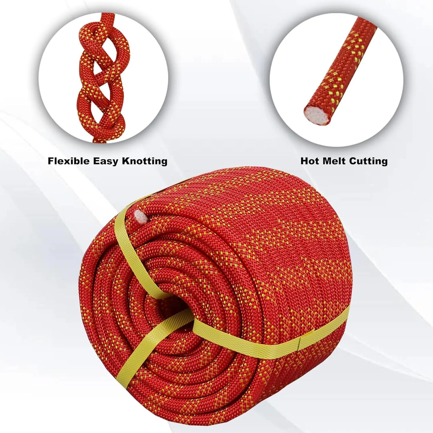 Double Braided Climbing Rope - 1/2 Inch x 200 Feet Arborist 48 Strands Braided Polyester Rope for Adults Kids for Tree Climbing and Rappelling, Tire Swing, Hammock (Red/Yellow)