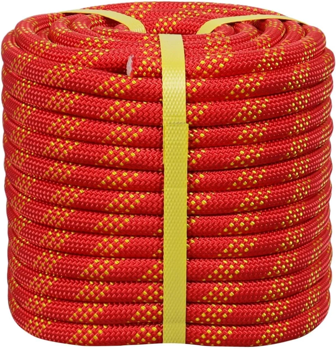 Double Braided Climbing Rope - 1/2 Inch x 200 Feet Arborist 48 Strands Braided Polyester Rope for Adults Kids for Tree Climbing and Rappelling, Tire Swing, Hammock (Red/Yellow)