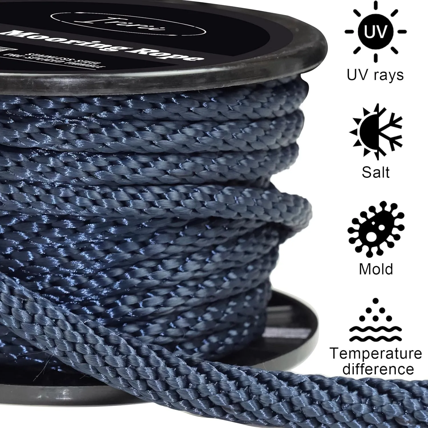 Double Braided Nylon Boat Anchor Rope 3/8inch with 316 Stainless Steel Thimble and Heavy Duty Snap Hook Marine Grade Anchor line Black (Navy Blue, 50Feet)