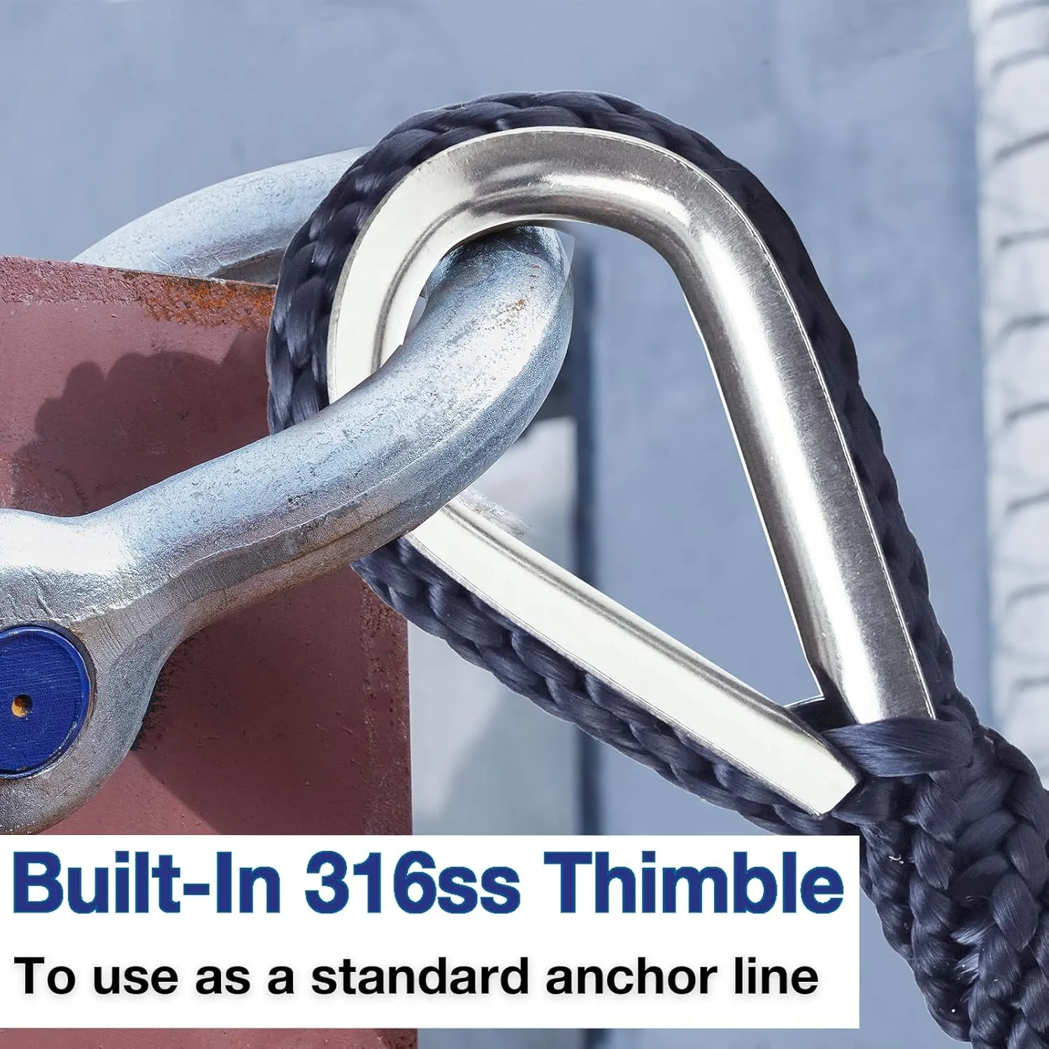 Double Braided Nylon Boat Anchor Rope 3/8inch with 316 Stainless Steel Thimble and Heavy Duty Snap Hook Marine Grade Anchor line Black (Navy Blue, 50Feet)