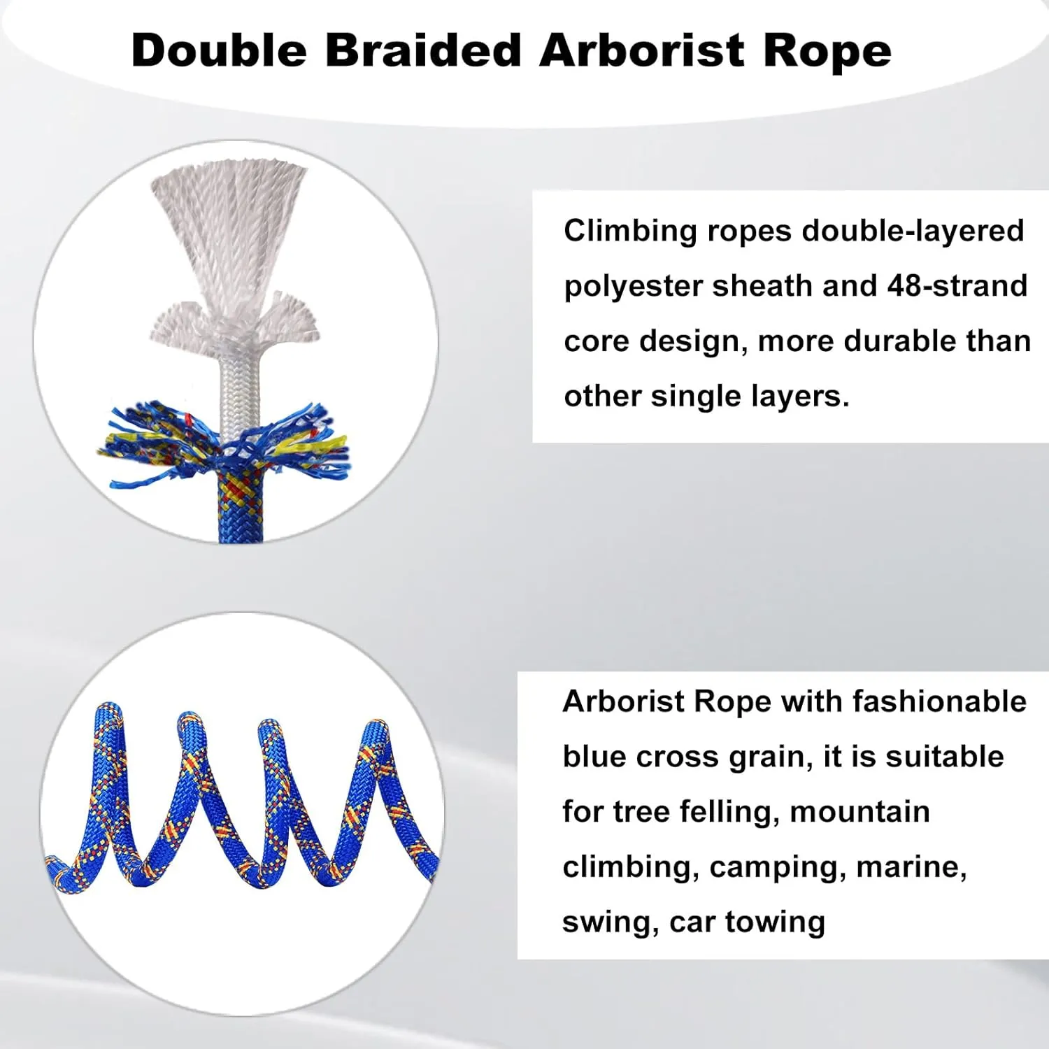 Double Braided Polyester Arborist Rigging Rope - 1/2 inch x 100 feet - High Strength Climbing Rope for Tree Work, Camping, Halyard, Sailing (Blue)