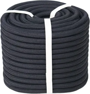 Double Braided Polyester Rope (1/2 in x 100 ft) Strong Arborist Rigging Rope 48 Strands for Tree Work Climbing Pulling Sailing, Black