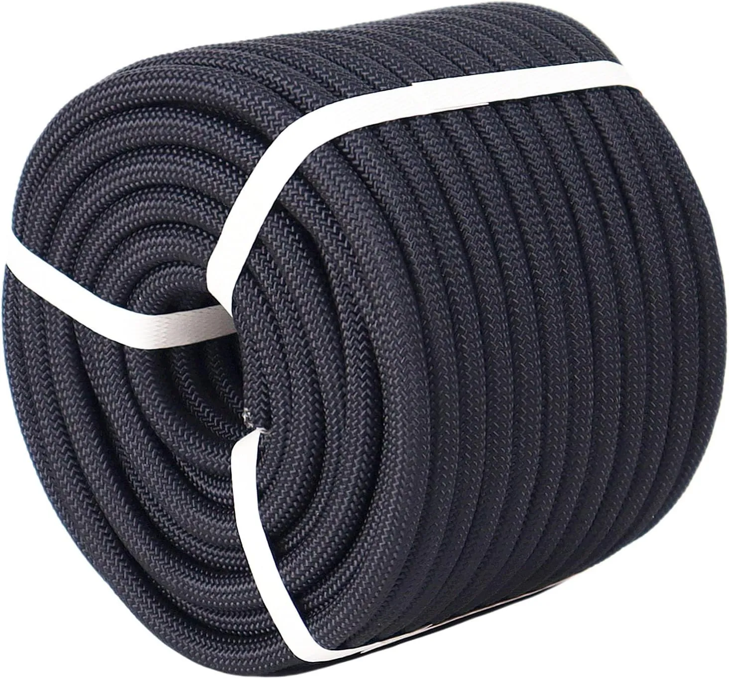 Double Braided Polyester Rope (1/2 in x 100 ft) Strong Arborist Rigging Rope 48 Strands for Tree Work Climbing Pulling Sailing, Black