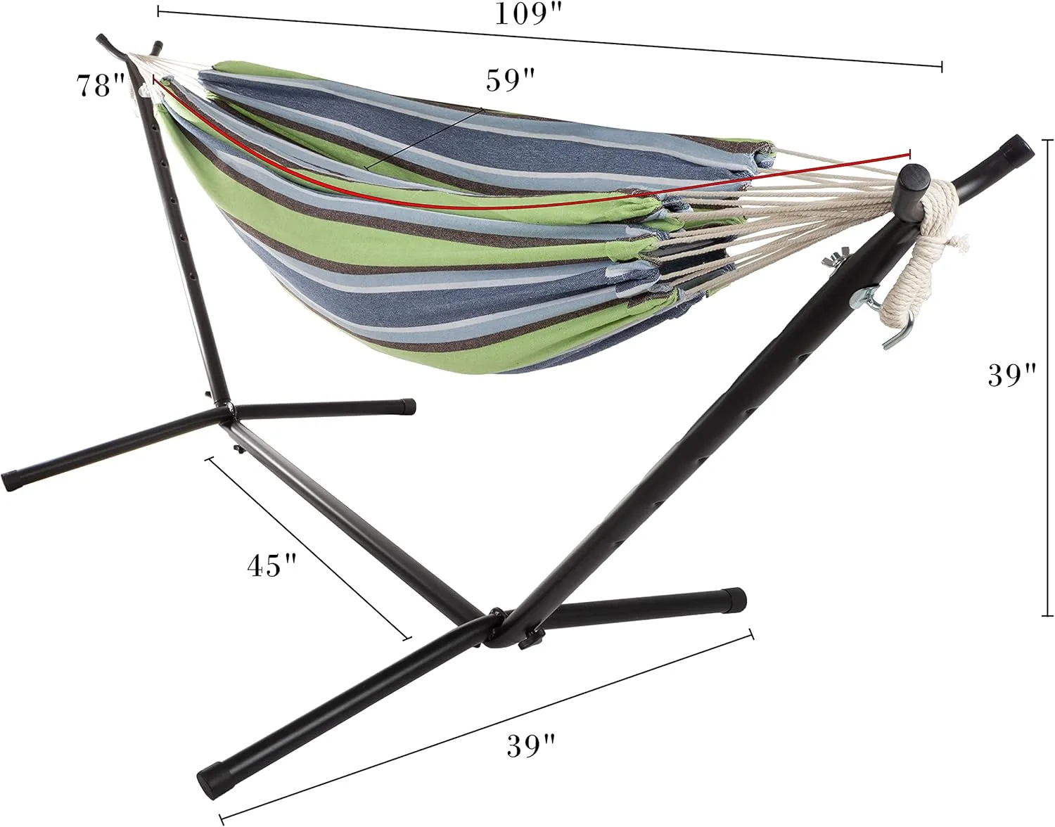 Double Brazilian Hammock with Stand Included – Woven Cotton, 2-Person, Outdoor Swing with Frame for Camping, Backyard, or Patio by Pure Garden