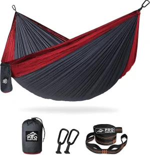 Double Camping Hammock - 10.5 x 6.5 FT (9ft Tree Straps, 2 Carabiners) - 2 Person, Portable, Lightweight Parachute Nylon 210T Hammocks - for Backpacking, Travel, Hiking, Patio (Double)…