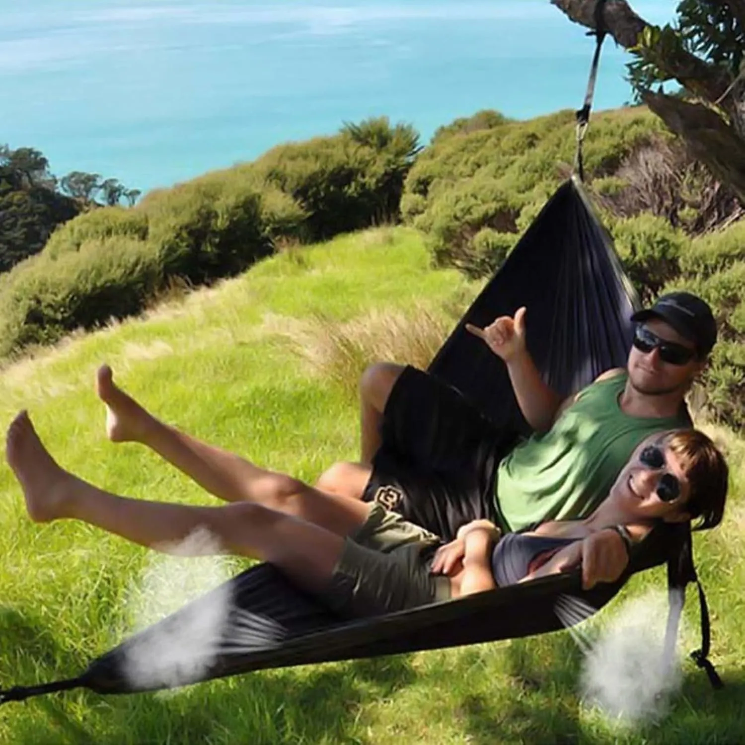 Double Camping Hammock for 1 2 People with Tree Straps, Lightweight Portable 210T Parachute Nylon Hammock for Hiking, Traveling, Backpacking and Backyard,B,250x140cm