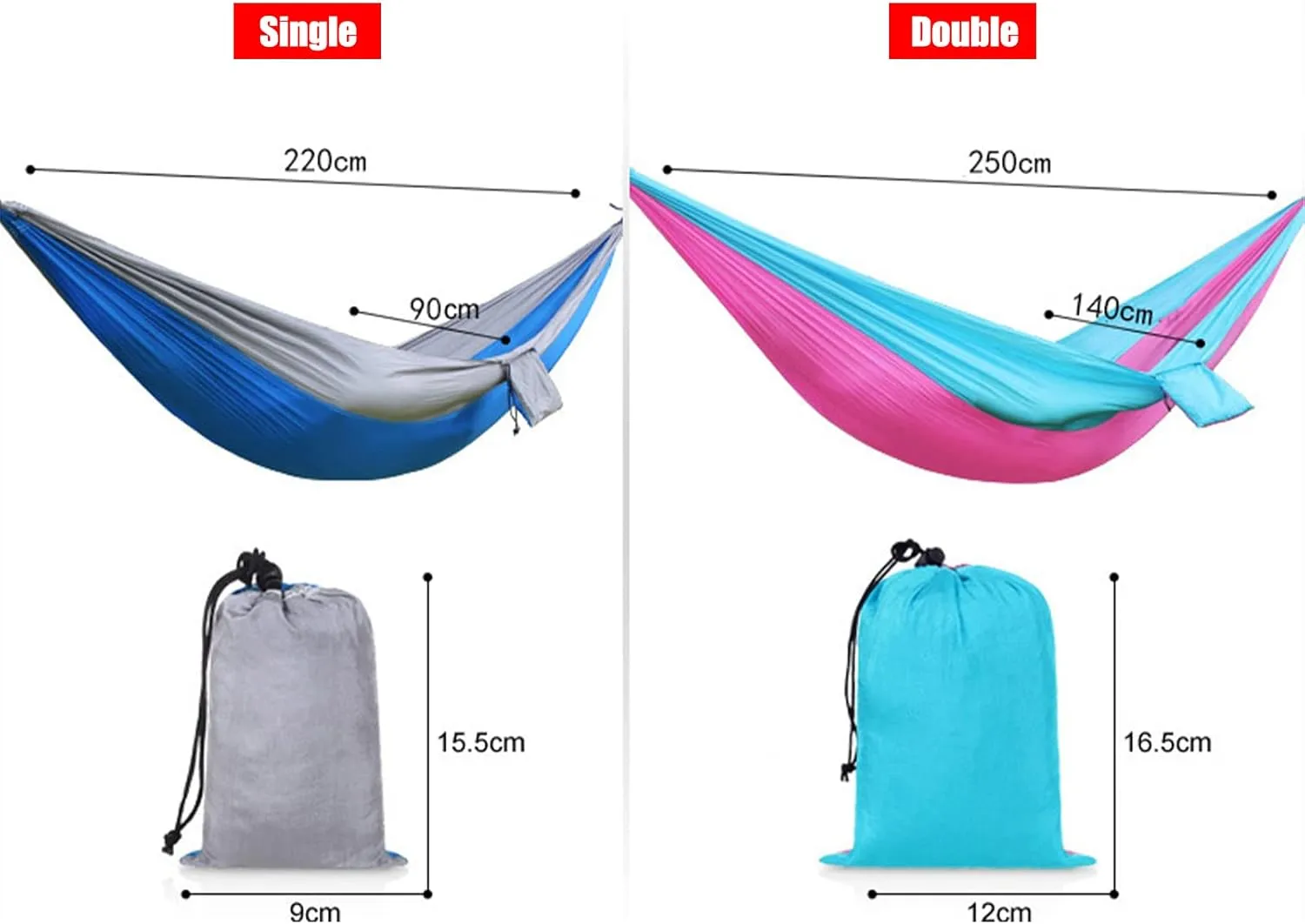Double Camping Hammock for 1 2 People with Tree Straps, Lightweight Portable 210T Parachute Nylon Hammock for Hiking, Traveling, Backpacking and Backyard,B,250x140cm