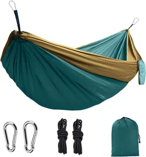 Double Camping Hammock, Lightweight Nylon Parachute Hammocks with 2 Tree Straps, Hammock for Camping Double Hammocks Gear for The Outdoors Travel (Green)