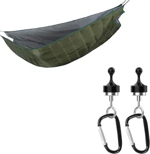 Double Hammock Underquilt, 4 Season Heavy Duty Under Quilt & 2 Magnetic Camping Hooks, Heavy-Duty Tent Hanger Hooks with Magnet Clip