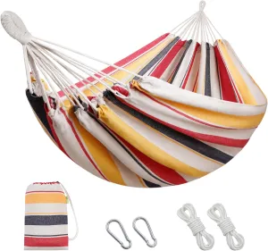 Double Hammock With 9.8FT2 Rope - Portable 2 Persons Camping Bed With Carrying Bag for Patio, Backyard, Porch, Outdoor and Indoor Use