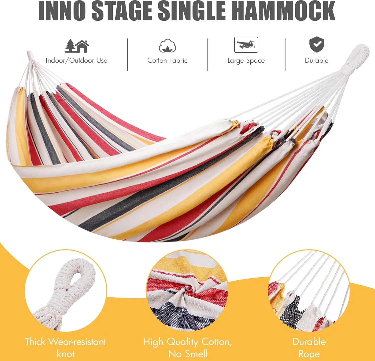 Double Hammock With 9.8FT2 Rope - Portable 2 Persons Camping Bed With Carrying Bag for Patio, Backyard, Porch, Outdoor and Indoor Use