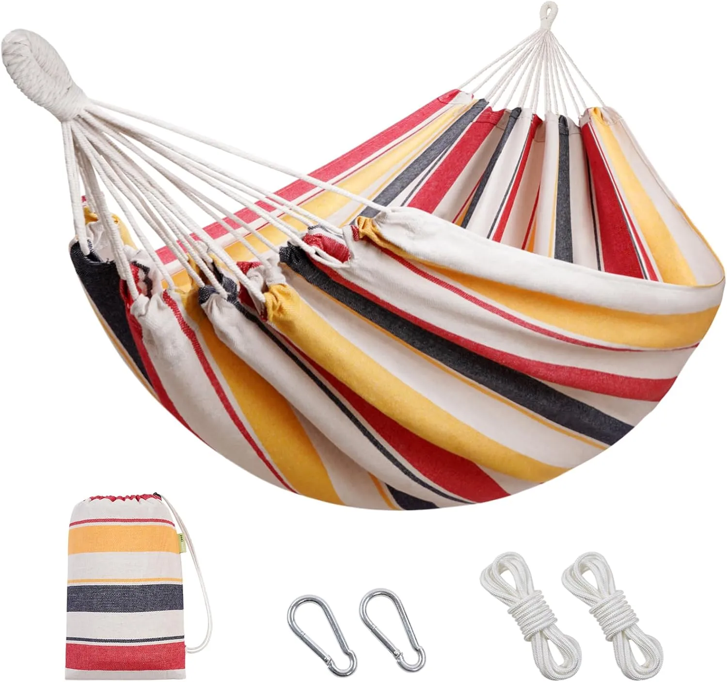 Double Hammock With 9.8FT2 Rope - Portable 2 Persons Camping Bed With Carrying Bag for Patio, Backyard, Porch, Outdoor and Indoor Use