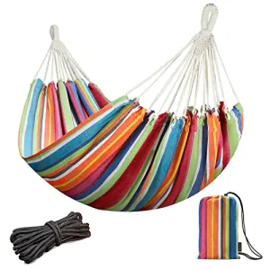 Double Hammock with Hanging Ropes, Portable Cotton Hammock- XL