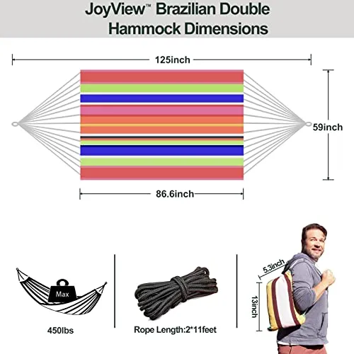Double Hammock with Hanging Ropes, Portable Cotton Hammock- XL