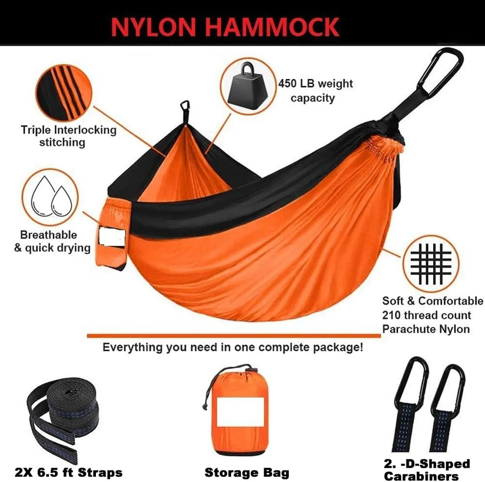 Double Hammock,mosquito Net Camping,Comfortable and Breathable, Easy to Carry, Made of Nylon, 118 Inches Long, Multi-scenario Hammock for Camping and Gardening(Orange,300X200CM)