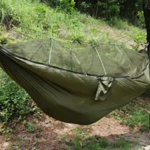 Double Person Camping Hammock with Mosquito Net for Outdoor Garden Jungle Military Green (Green)