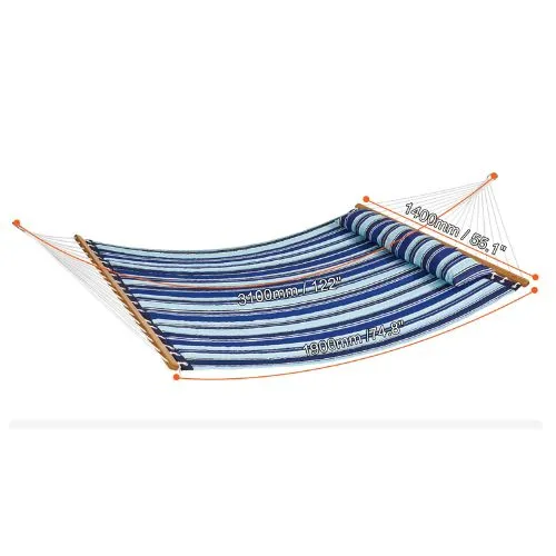 Double Quilted Fabric Hammock 480lbs Capacity Without Stand Blue Cyan Stripe