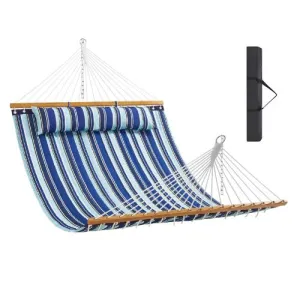 Double Quilted Fabric Hammock 480lbs Capacity Without Stand Blue Cyan Stripe