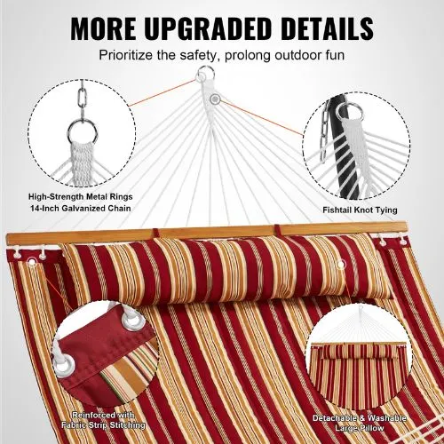 Double Quilted Fabric Hammock 480lbs Capacity Without Stand Red Orange Stripe