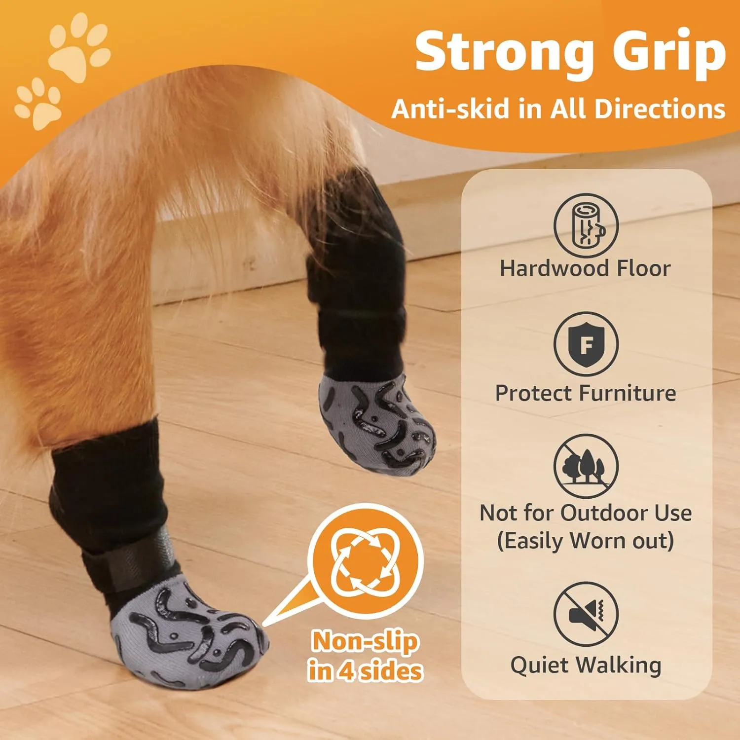 Double Sides Non-Slip Dog Socks to Prevent Licking Paws - Strong Traction for Hardwood Floors, Senior Dogs, Paw Protector, Dog Socks with Grippers - Black