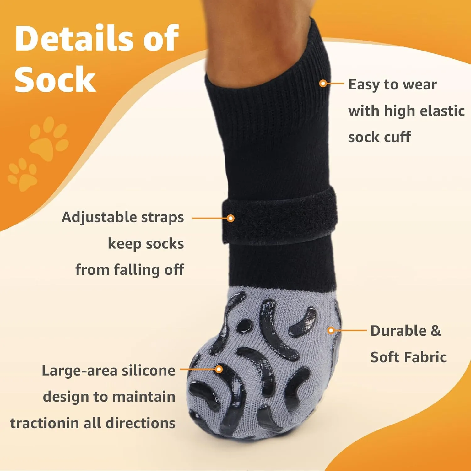 Double Sides Non-Slip Dog Socks to Prevent Licking Paws - Strong Traction for Hardwood Floors, Senior Dogs, Paw Protector, Dog Socks with Grippers - Black