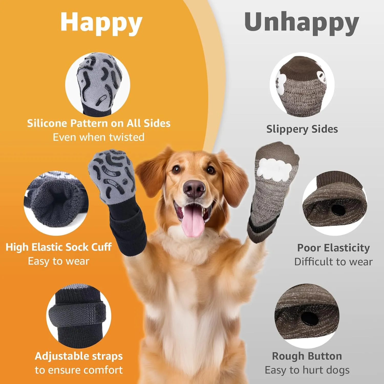 Double Sides Non-Slip Dog Socks to Prevent Licking Paws - Strong Traction for Hardwood Floors, Senior Dogs, Paw Protector, Dog Socks with Grippers - Black