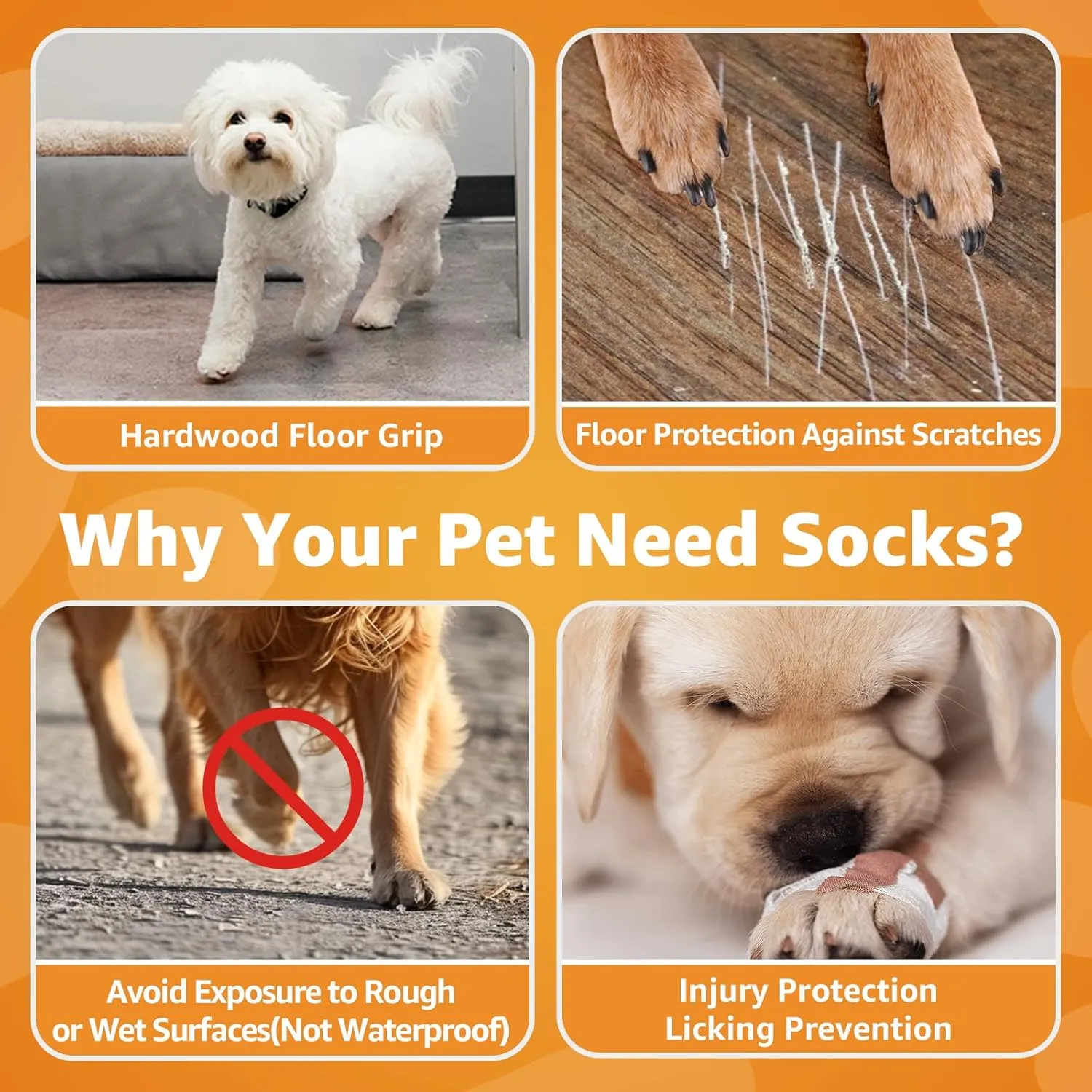 Double Sides Non-Slip Dog Socks to Prevent Licking Paws - Strong Traction for Hardwood Floors, Senior Dogs, Paw Protector, Dog Socks with Grippers - Black
