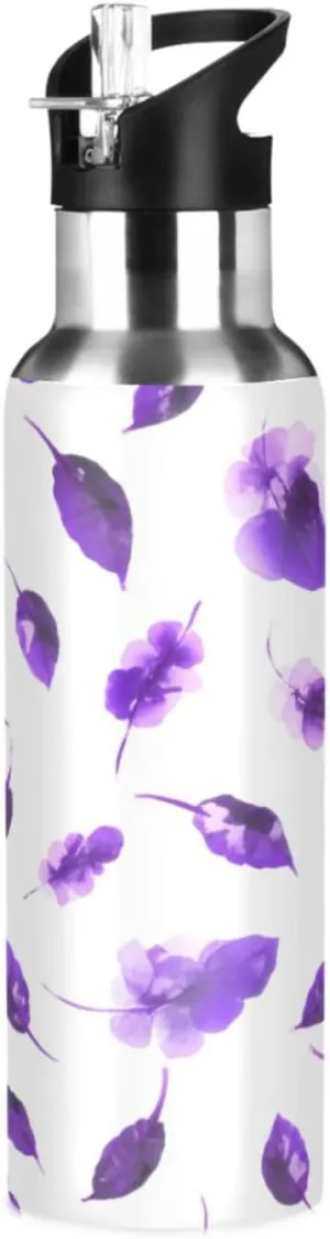 Dream Leaf Sports Water Bottle with Straw, 22oz BPA Free Stainless Steel Vacuum Insulated Bottle for Gym Fitness Outdoor