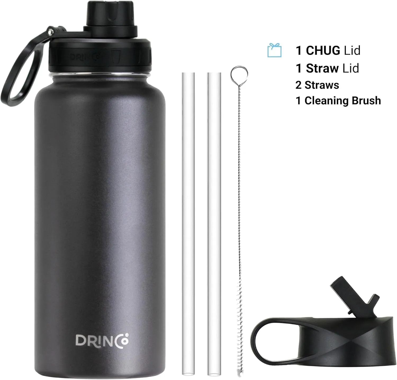 DRINCO Stainless Steel Water Bottle Spout Lid Vacuum Insulated Double Wall Water Bottle USA Flag Military Veteran (32oz Eagle Black, 32oz)