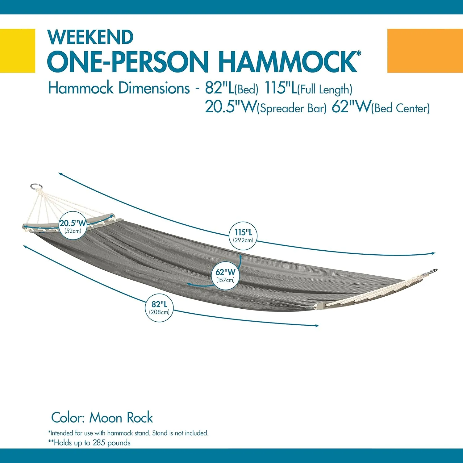 Duck Covers Weekend Mesh One-Person Travel Hammock, 82 x 62 Inch, Moon Rock