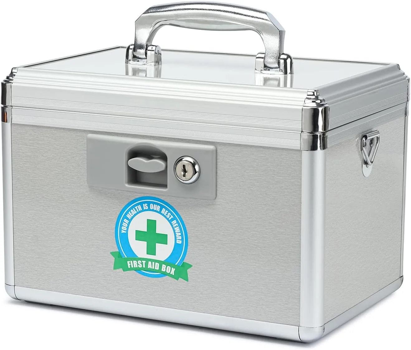 Durable Empty Medicine Box Storage Box Lock Box for Storage Collection Organization Portable Lockable with Removable Sticker Tray Shoulder Strap (Medium)