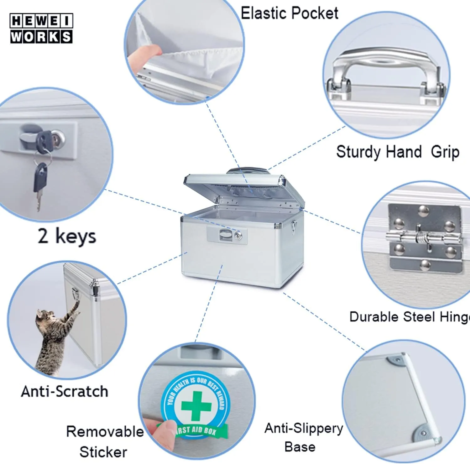 Durable Empty Medicine Box Storage Box Lock Box for Storage Collection Organization Portable Lockable with Removable Sticker Tray Shoulder Strap (Medium)