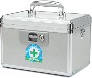Durable Empty Medicine Box Storage Box Lock Box for Storage Collection Organization Portable Lockable with Removable Sticker Tray Shoulder Strap (Medium)