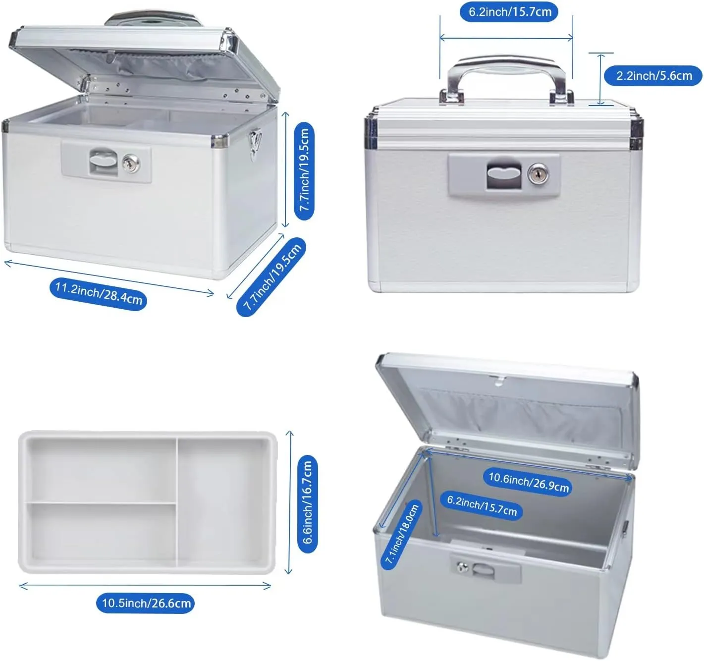 Durable Empty Medicine Box Storage Box Lock Box for Storage Collection Organization Portable Lockable with Removable Sticker Tray Shoulder Strap (Medium)