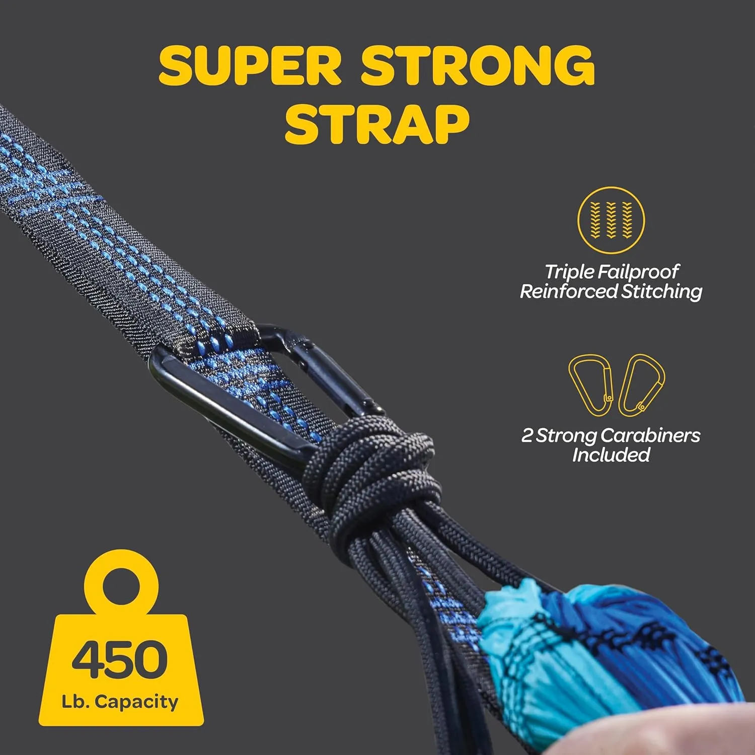 Durable Hammock 500 lb Capacity, Nylon Camping Hammock Chair - Double or Single Sizes w/Tree Straps and Attached Carry Bag - Portable for Travel/Backpacking/Beach/Backyard (Large, Black & Light Grey)