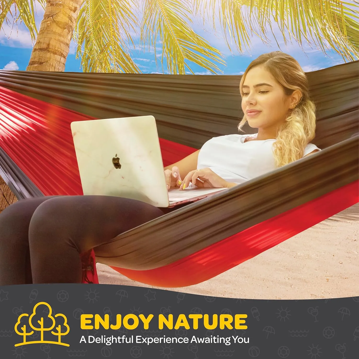 Durable Hammock 500 lb Capacity, Nylon Camping Hammock Chair - Double or Single Sizes w/Tree Straps and Attached Carry Bag - Portable for Travel/Backpacking/Beach/Backyard (Large, Black & Light Grey)