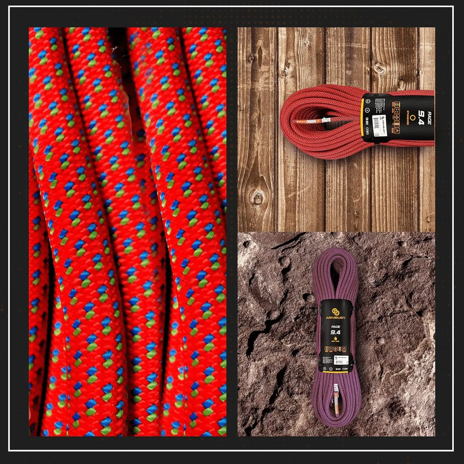 Dynamic Rage Climbing Rope - 9.4mm High Strength Single Climbing Safety Rope Ideal for Sport Rock and Ice Climbing