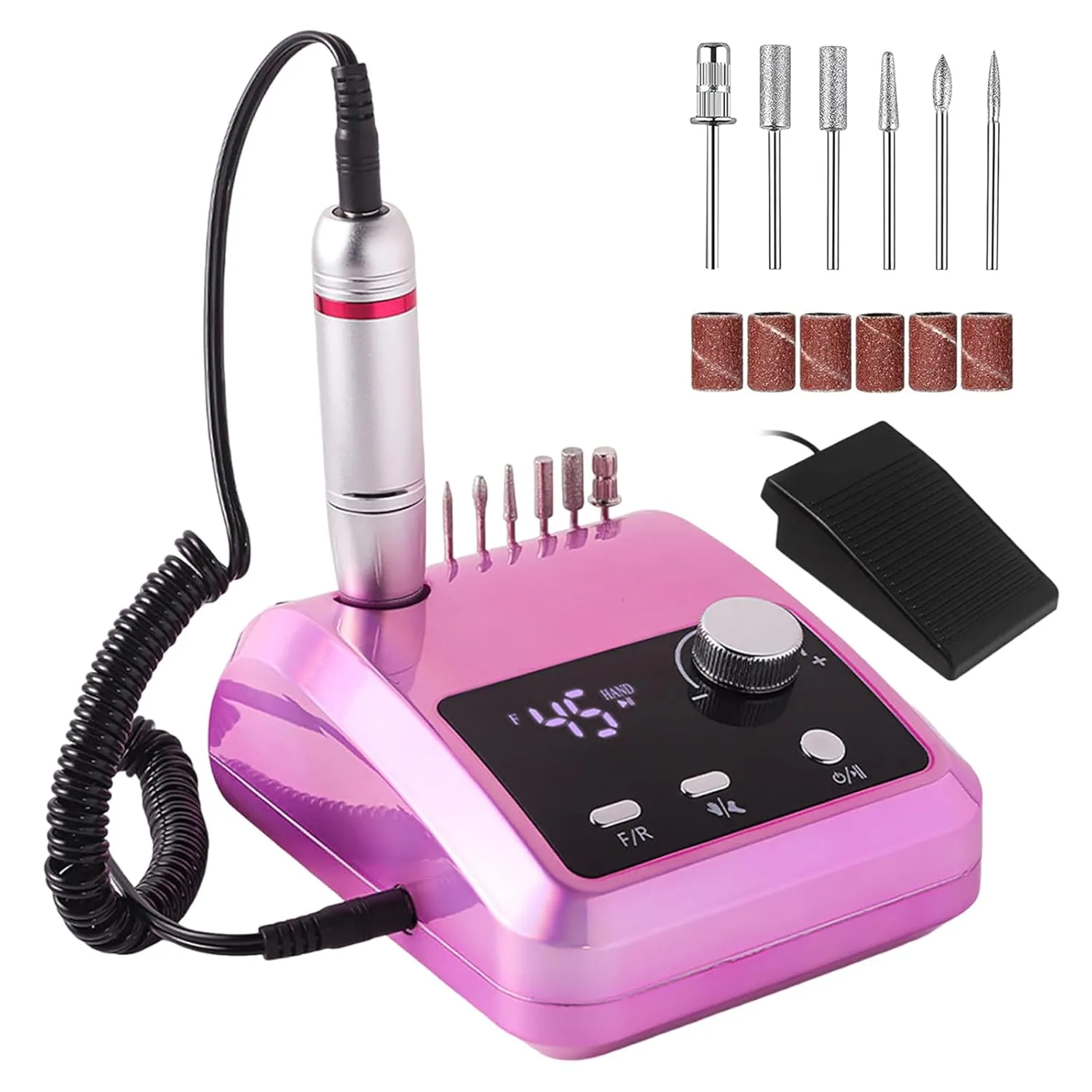Electric Nail Drill Professional: 45000 RPM Nail File Kit Machine with LCD Display, Hand & Foot Control Low Noise for Acrylic, Gel Nails, Manicure & Pedicure - Salon & Home Use (Dazzle)