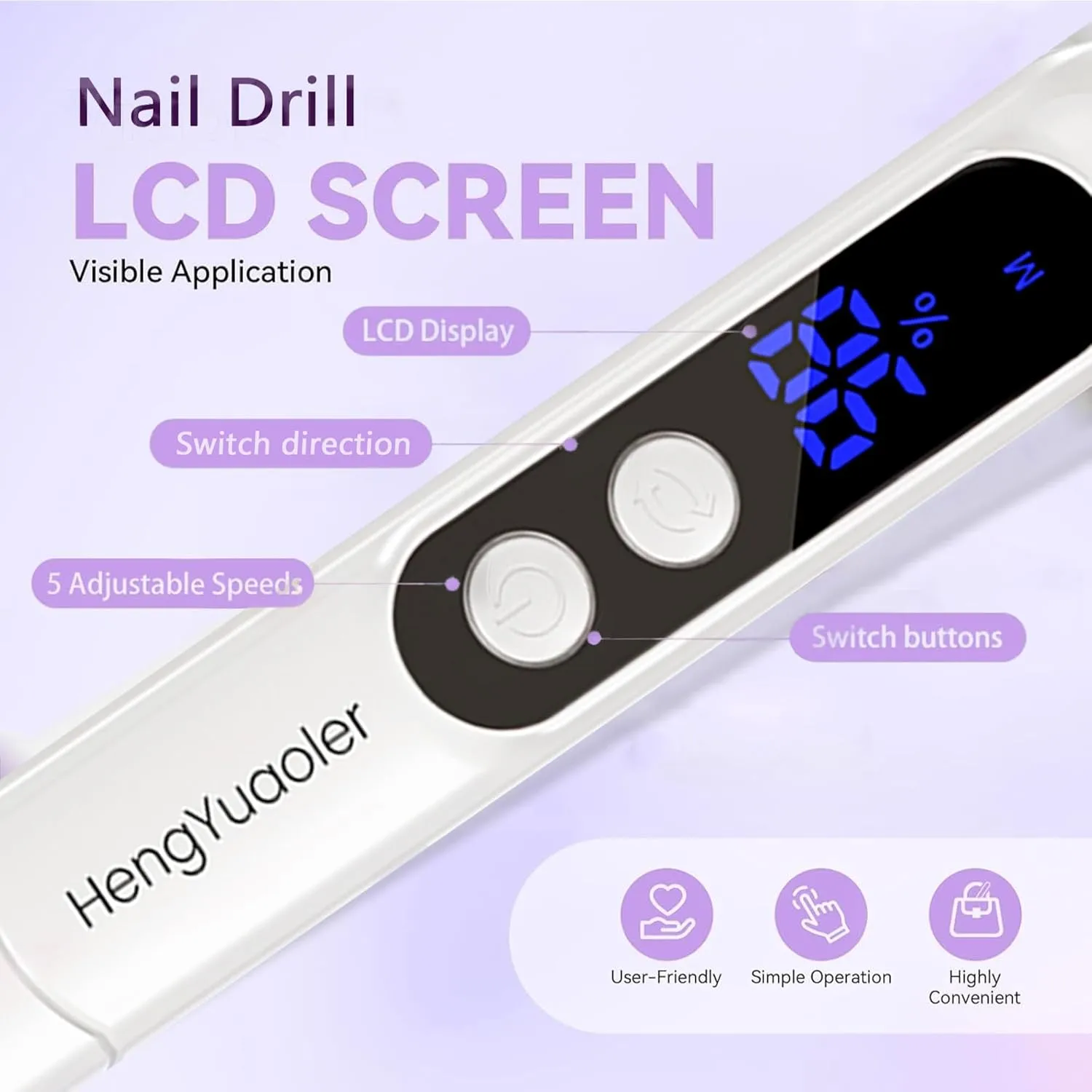 Electric Nail Drill Professional Manicure Pedicure Kit Acrylic Nail Drill Machine for Gel Cordless Nail Drill Machine Toe Nail Tools 3 Speeds Thick Toenail Grinder(White）