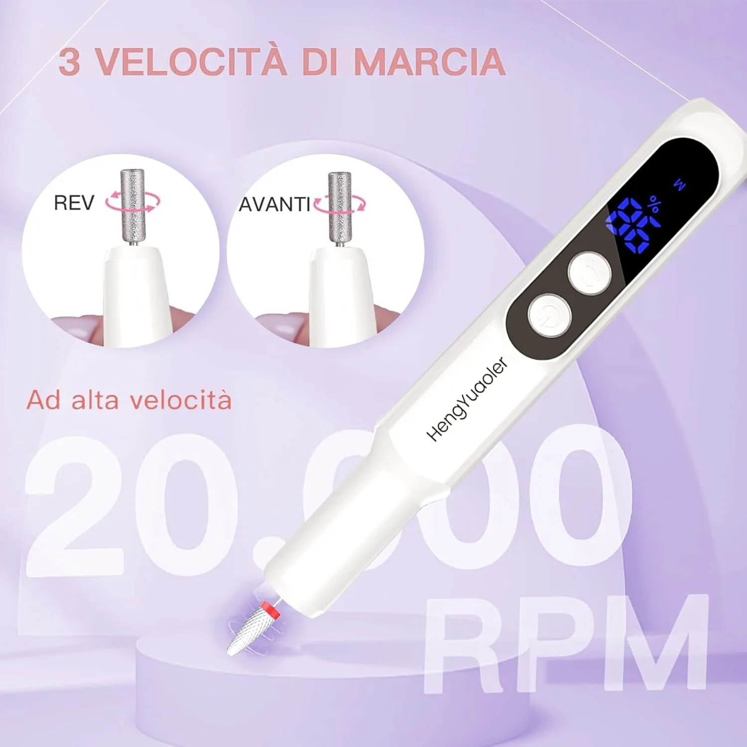 Electric Nail Drill Professional Manicure Pedicure Kit Acrylic Nail Drill Machine for Gel Cordless Nail Drill Machine Toe Nail Tools 3 Speeds Thick Toenail Grinder(White）
