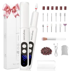 Electric Nail Drill Professional Manicure Pedicure Kit Acrylic Nail Drill Machine for Gel Cordless Nail Drill Machine Toe Nail Tools 3 Speeds Thick Toenail Grinder(White）