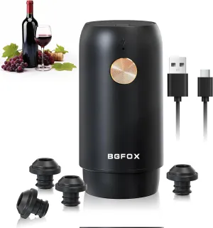 Electric Wine Saver Pump with 4 Wine Stoppers Automatic Rechargeable Wine Preserver Reusable Wine Bottle Sealer Keeps Fresh, 1 Pump 4 Stoppers, Gifts for Wine Lovers, Stylish Black & Gold
